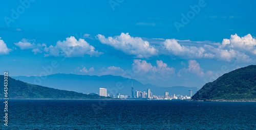 fukuoka city and the bay panorama coastal view from itoshima peninsula, japan photo