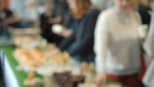 people group catering buffet food indoor in luxury restaurant with meat colorful fruits and vegetables
