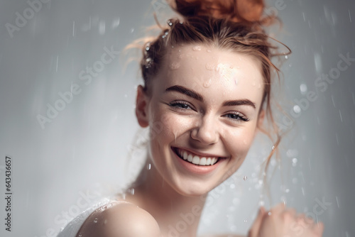 Beautiful super model woman is splashed by water with good and moisture skin  Skin care  cosmetic and beauty product natural body wellness  liquid detox cleaning routine. a Sustainable cosmetic health