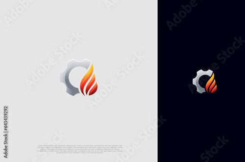 Gear and gas & fire flame, Fire Heating Cooling and cooling for industrial. Logo design template