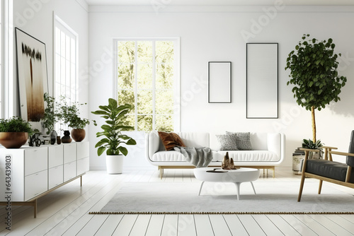 contemporary white living room. Generative AI