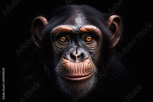 Portrait of a chimpanzee. The animal is a monkey. ​