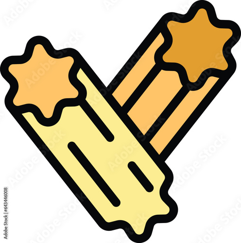 Churro food icon outline vector. Spanish chocolate. Spain dessert color flat