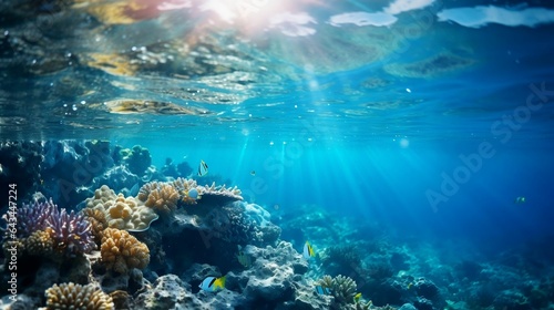 background Clear underwater scene with corals © Halim Karya Art