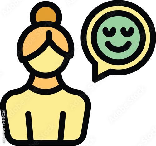 Happy sitter icon outline vector. Woman babysitter. Child care color flat