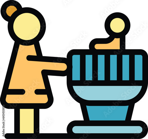 Childcare icon outline vector. Babysitter service. Kid nanny color flat