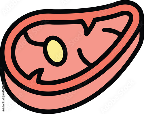 Steak meat icon outline vector. Pork lamb. Raw ham color flat