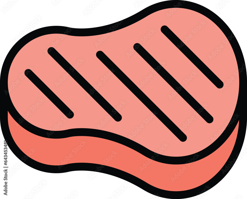 Grilled steak icon outline vector. Fresh sausage. Meat pork color flat Grilled steak icon outline vector. Fresh sausage. Meat pork color flat