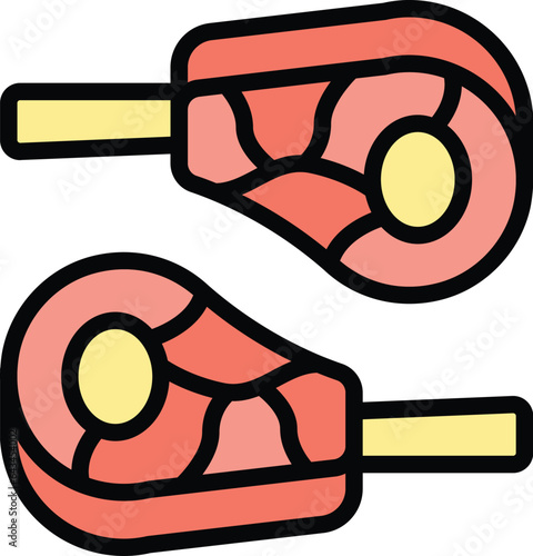Fresh meat icon outline vector. Pork lamb. Raw food color flat
