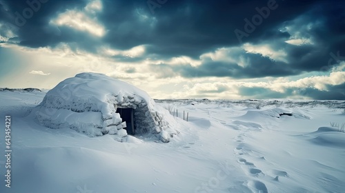 Cozy Igloo Nestled on Snowy Hill, Frosty Surroundings © mariyana_117