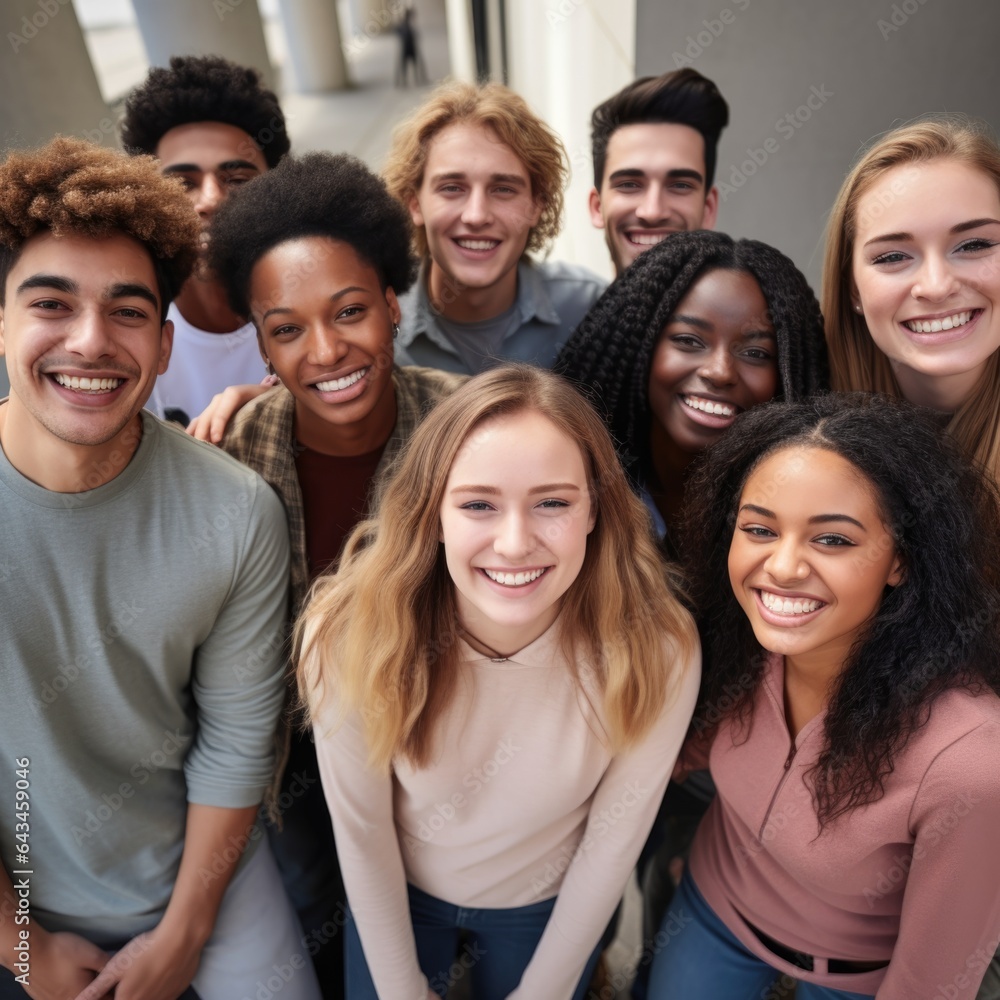 Diverse group of young people of different races smiling happy faces Diverse group of young people of different races smiling happy faces