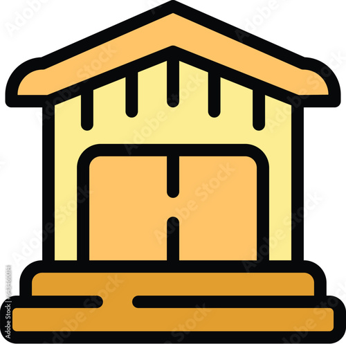 Wood house icon outline vector. Cambodia city. Trip art color flat