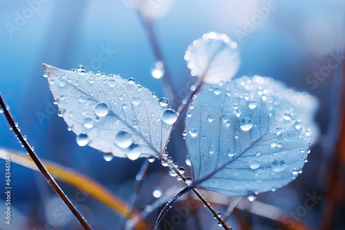 White dew solar term, blue deciduous background with dew drops in autumn