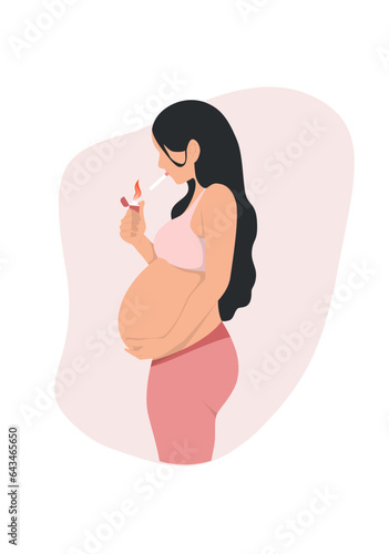 A pregnant woman lighting up cigarette
