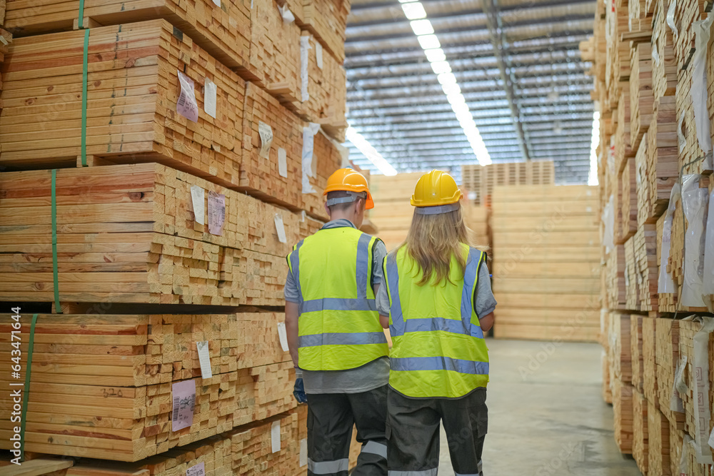 Woman with checklist in a timber and lumber warehouse. Product acceptance and quality control Woman with checklist in a timber and lumber warehouse. Product acceptance and quality control