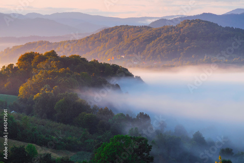 autumn scenery,morning foggy landscape in northeastern Bosnia