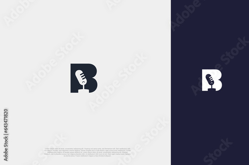 Initla letter B and Audio microphone icon Podcast or Radio Logo design for application, studio, radio, broadcasting, user interface. Vector illustration