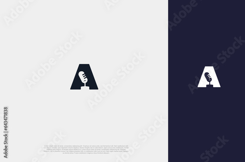 Initla letter A and Audio microphone icon Podcast or Radio Logo design for application, studio, radio, broadcasting, user interface. Vector illustration