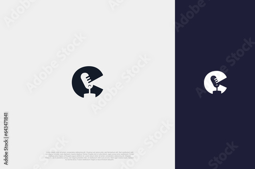 Initla letter C and Audio microphone icon Podcast or Radio Logo design for application, studio, radio, broadcasting, user interface. Vector illustration