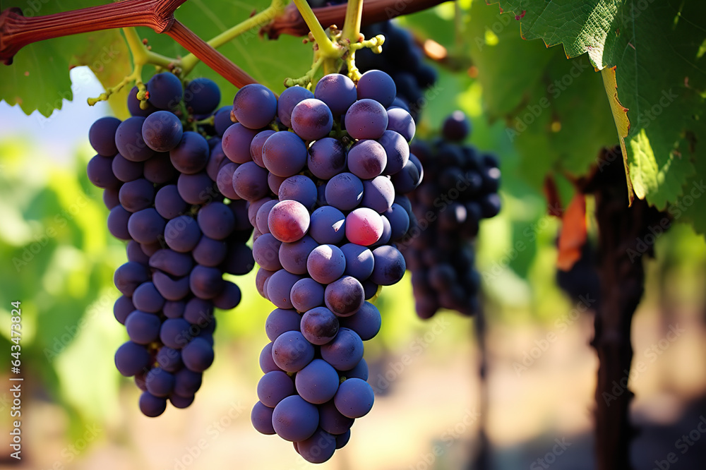 Abundant Harvest Ripe and Juicy Blue Grapes Bunch Glistening in a Sun-Kissed Vineyard.created with Generative AI