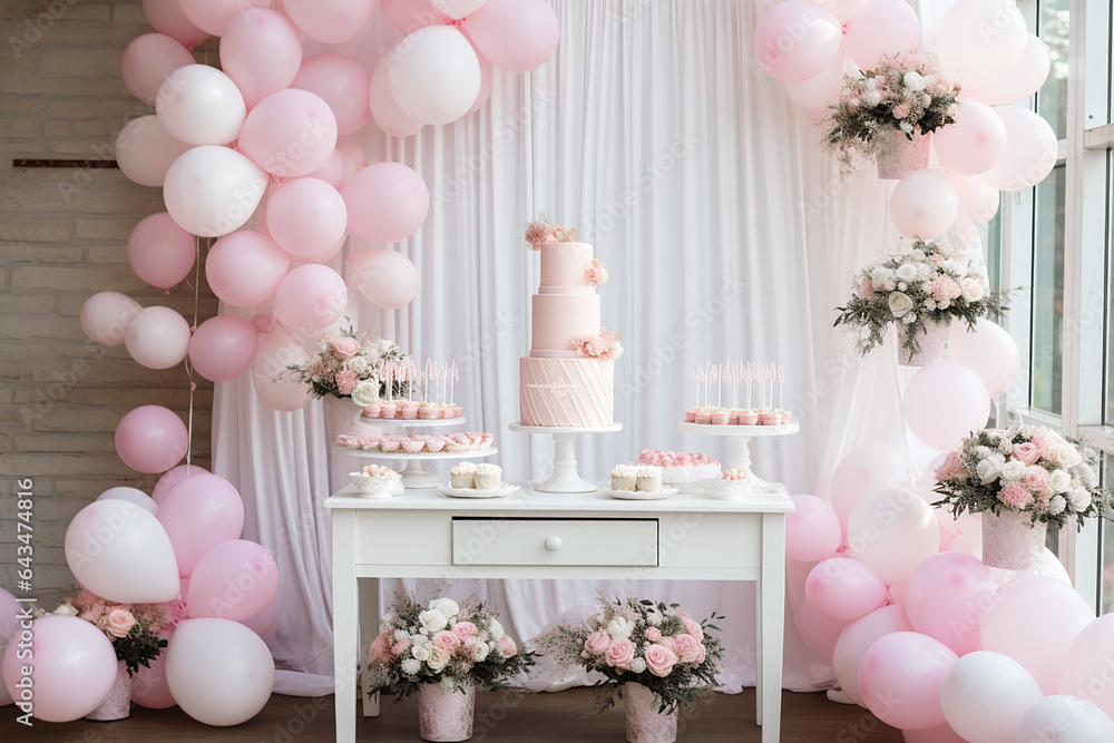 Baby shower party. Pink decoration Baby shower party. Pink decoration