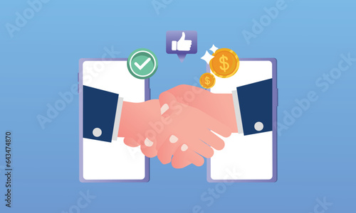 Businessmen shaking hands.on blue background.Vector Design Illustration.