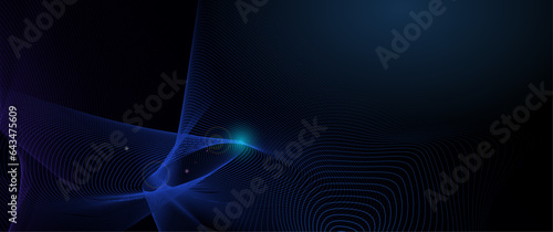 Vector abstract cyberspace and blue line pattern movement, graphic design over dark blue space background. Illustration futuristic connection, hi tech, energy digital technology concept for background