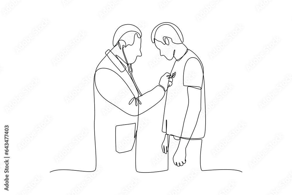 Continuous one line drawing Medical personnel consulting patient concept. Doodle vector illustration.