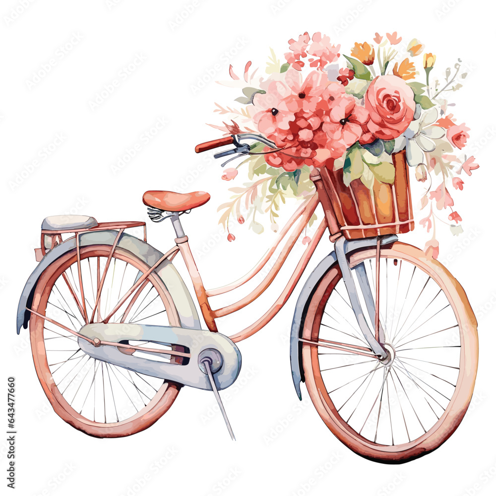 Bicycle with flowers watercolor vector design