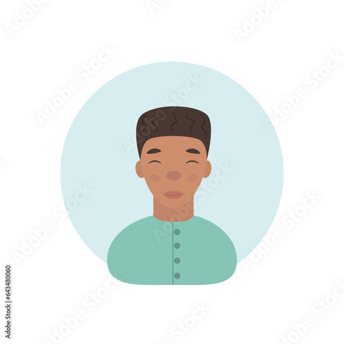 The guy with curly hair. An avatar depicting a dark-skinned man in a cartoon style.The boy in the green shirt vector illustration
