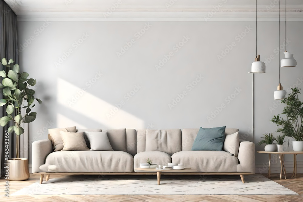 Fototapeta premium Modern Interior living room wall mockup software and skills simple unique style 