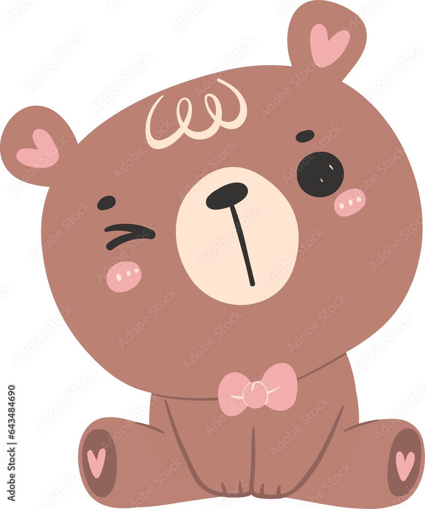 Cute happy bear, kawaii baby animal woodland cartoon doodle flat design. Cute happy bear, kawaii baby animal woodland cartoon doodle flat design.