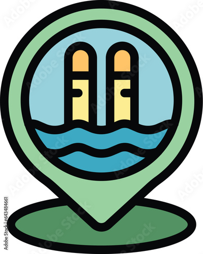 Water ski location icon outline vector. Sea fun. Diving game color flat