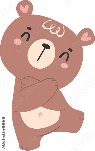 Cute happy bear, kawaii baby animal woodland cartoon doodle flat design.