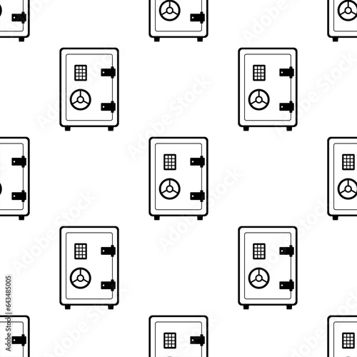 Metal bank safe seamless pattern. Closed safe on white background. Money saving, closed steel safe. reliable protection. vector illustration. Monochromatic texture in flat style