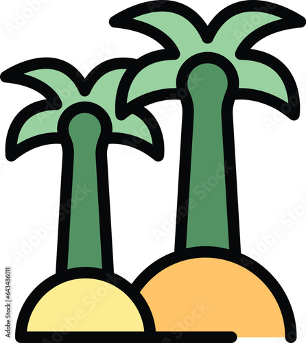 Island palm tree icon outline vector. Summer skiing. Pool surfer color flat