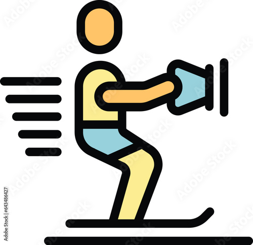 Water skiing icon outline vector. Ski leisure. People summer color flat
