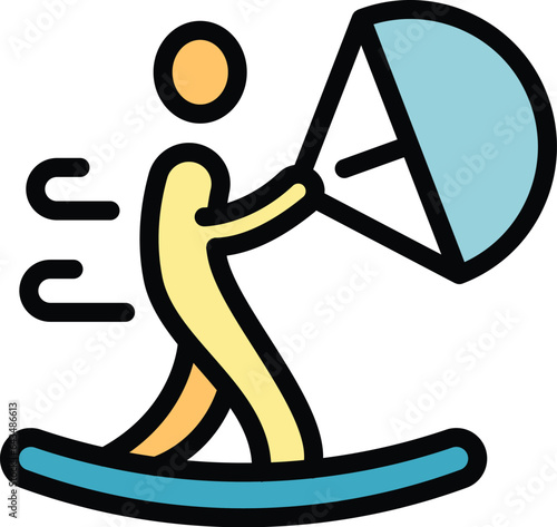 Kite board icon outline vector. Water wind. Extreme summer color flat