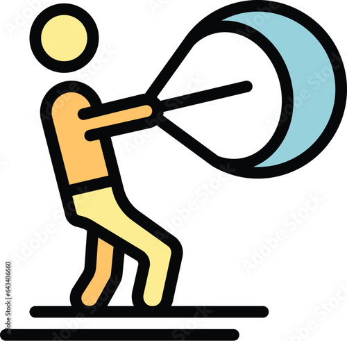 Kitesurfing man icon outline vector. Water sport. Surf skyline color flat