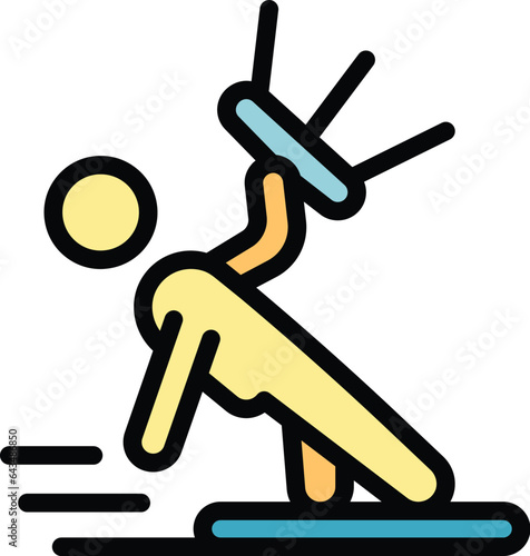Action ski icon outline vector. Kite wind. Extreme summer color flat