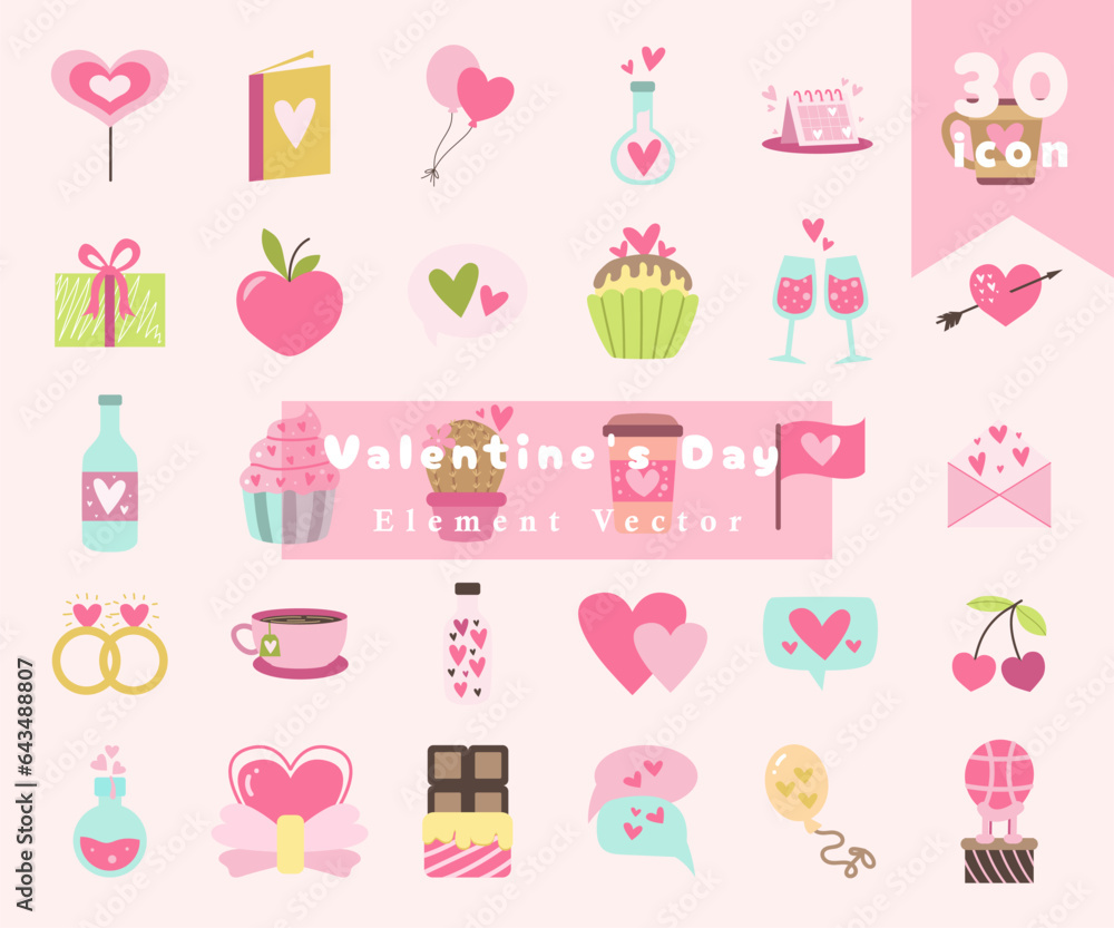 collection of valentines day decorative elements vector elements