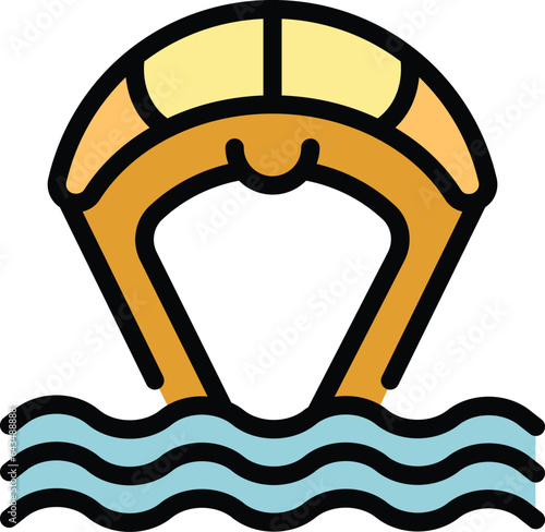 Sea kitesurfing icon outline vector. Kite wind. Surfer man color flat