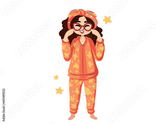 Sleepy woman in pajamas isolated on white background