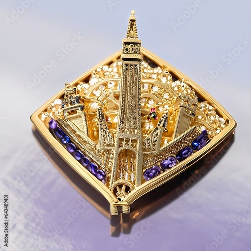 a gold and tanzanite brooch in the shape of a famous landmark for a high-net worth travelers