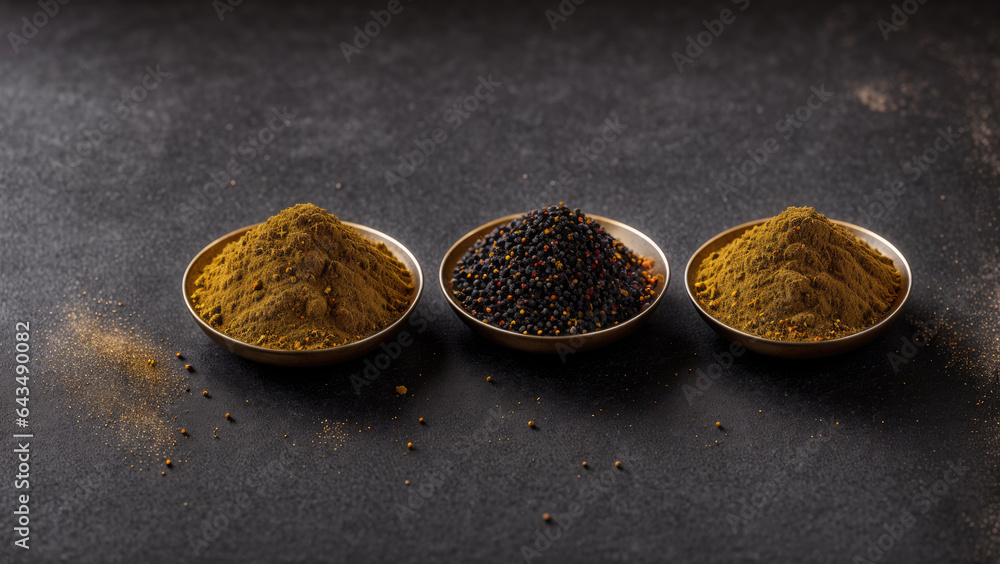 Culinary background, spices on black stone