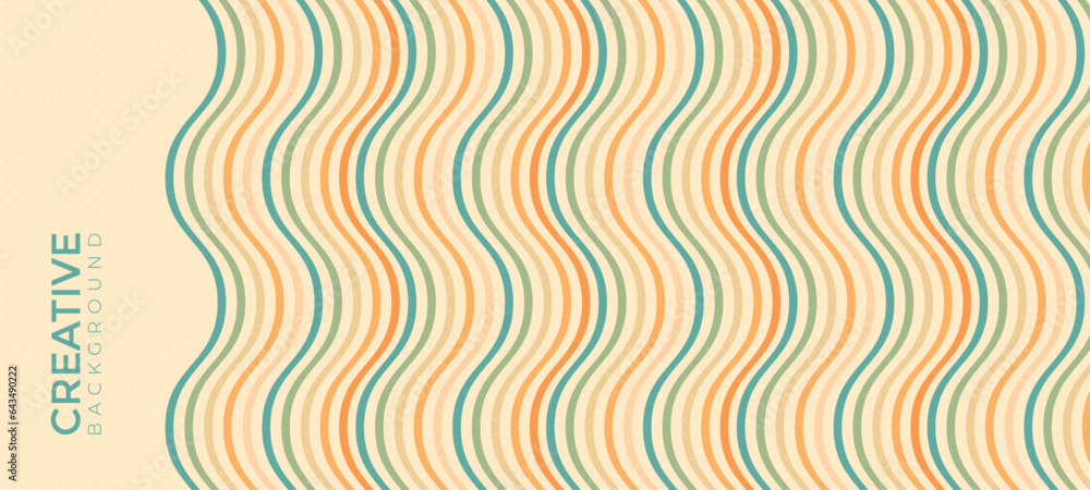 Abstract background of rainbow groovy wavy flow line design in 1970s hippie retro style. Vector design for banner, card, poster, landing page, template, business, cloth, textile, wrap and more. Abstract background of rainbow groovy wavy flow line design in 1970s hippie retro style. Vector design for banner, card, poster, landing page, template, business, cloth, textile, wrap and more.