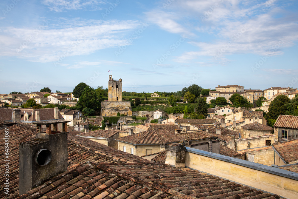 vineyard town of Saint-Emilion Gironde Aquitaine with king tower view France UNESCO World Heritage Site