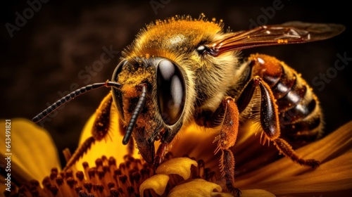 Macro view of a bee pollinating a flower © ArtisanSamurai