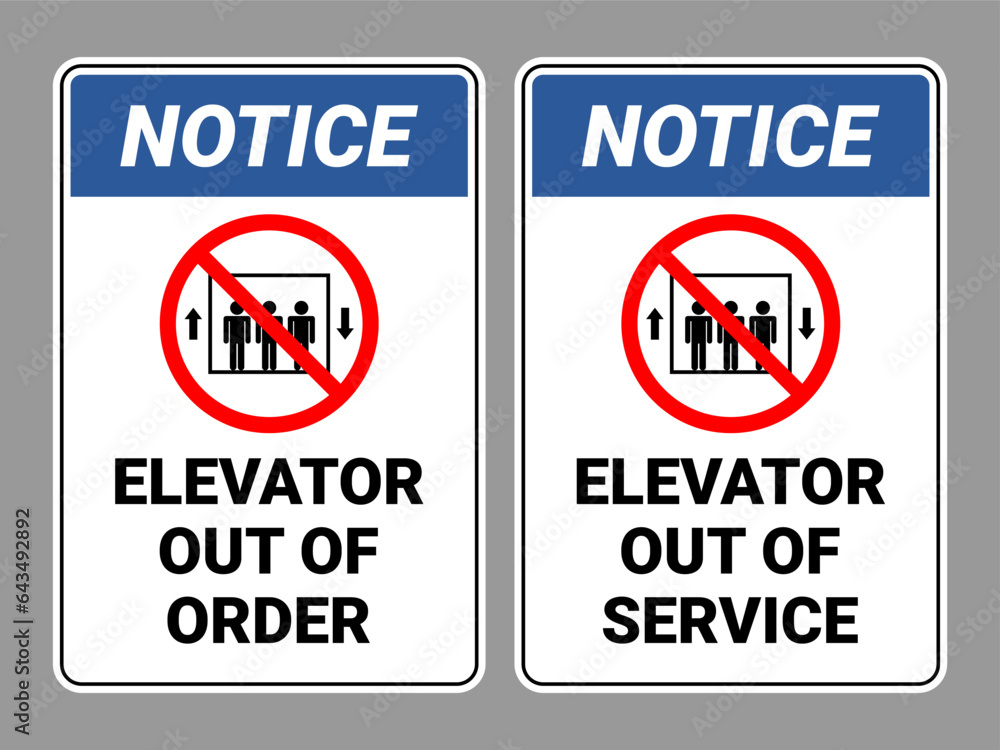 Elevator Out of Order Sign and Elevator Out of Service Sign vector de