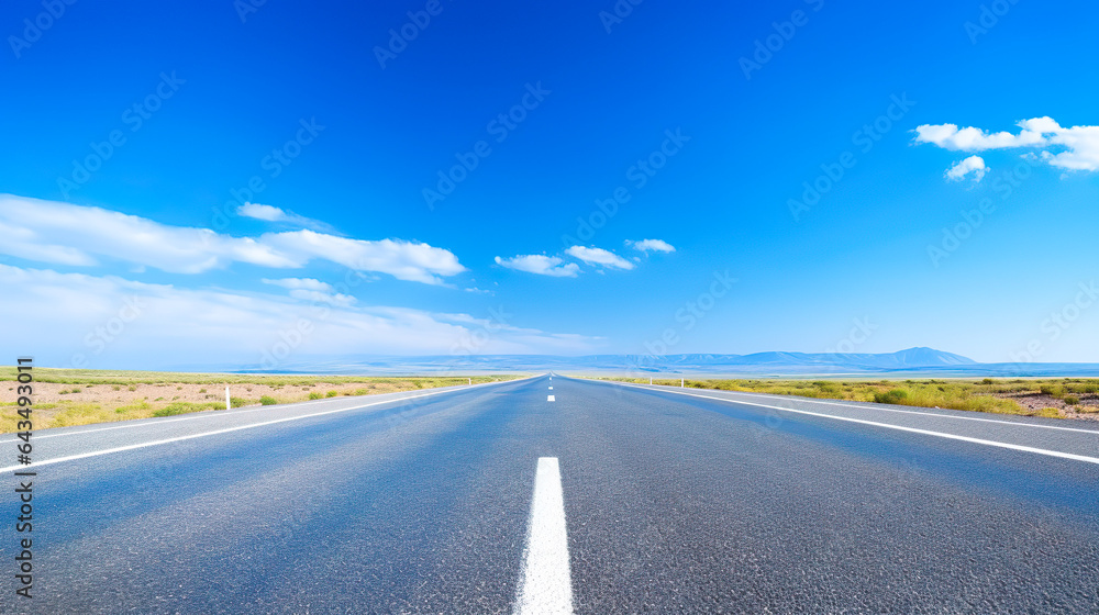 Naklejka premium どこまでも真っすぐ続く道路